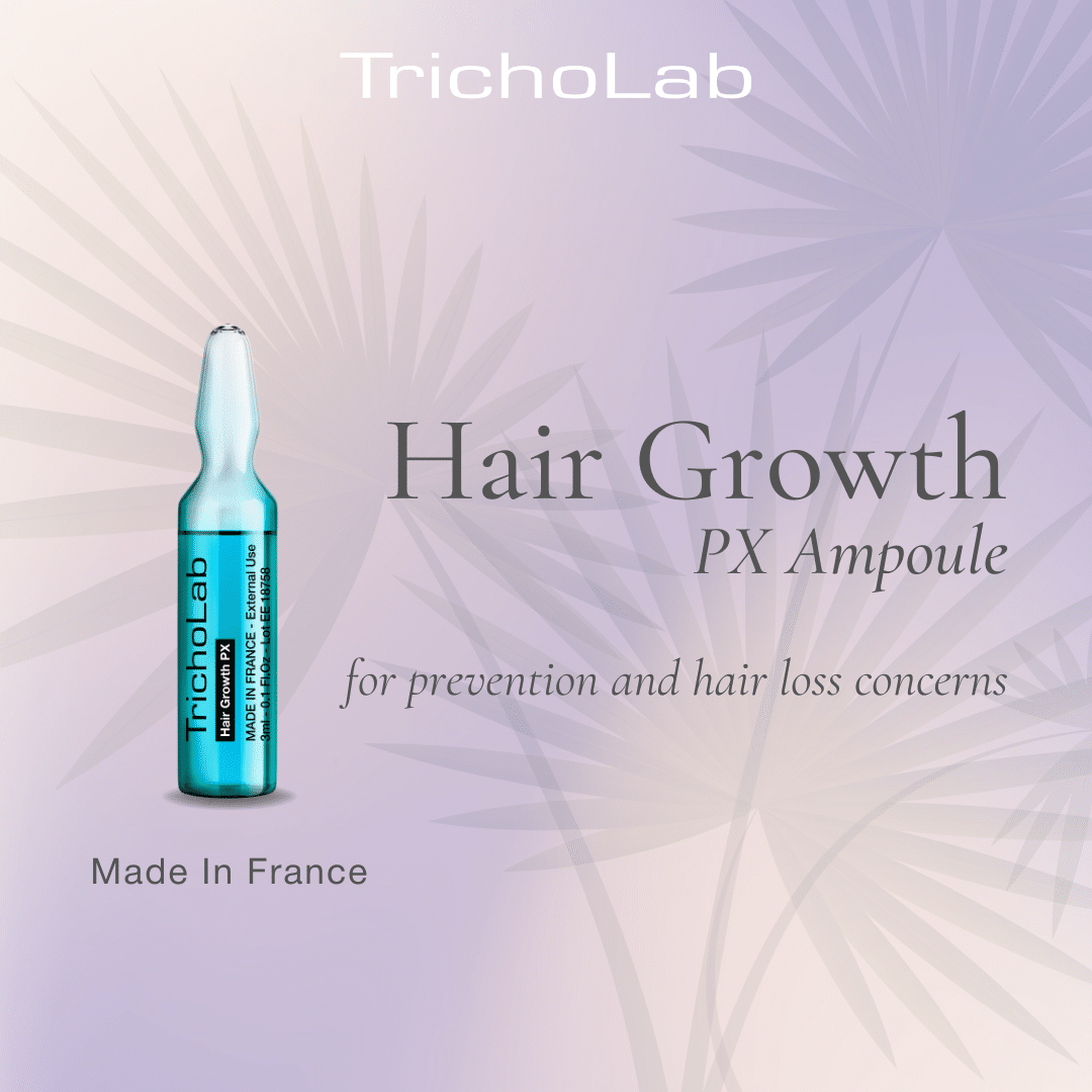 Hair Growth PX Ampoule box beside a single glass ampoule