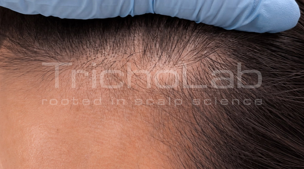 Sparse hair along the side hairline, before DEP Silk