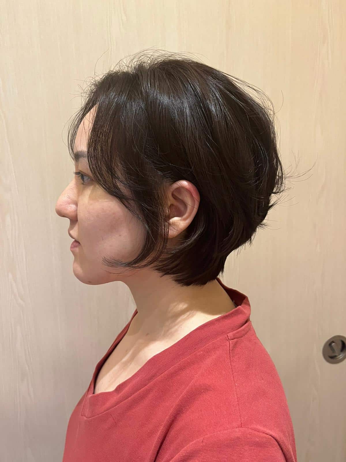 a lady with short haircut