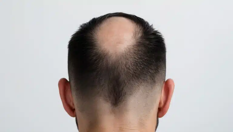 Photo of a man experiencing hair loss at the top of the scalp